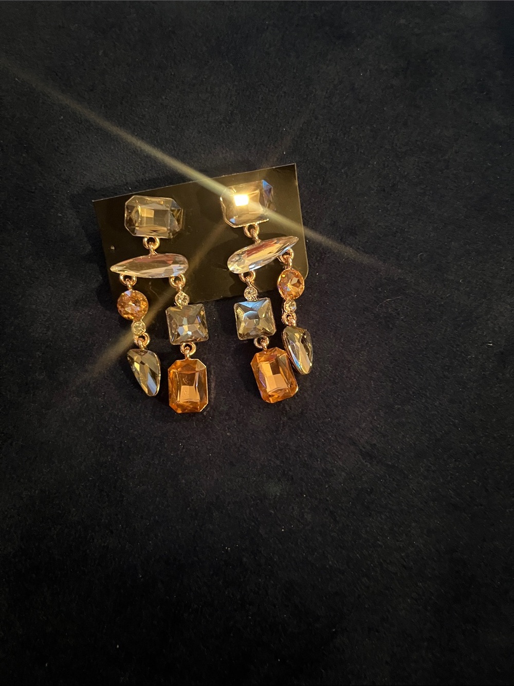 Crystal Drop Statement Earrings - Amber & Clear